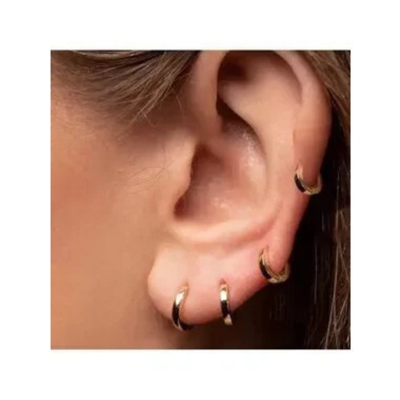 Jewelry - Gold Tone Mini Huggie Hoop Earrings Small Chunky Clicker Hoops Set
